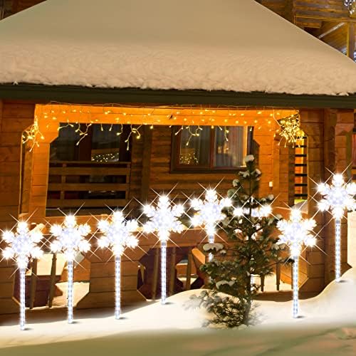 LAMPHOME Shooting 17" 568LED Snowflake Lawn Stake Light Super-Bright White 4 Stakes Total Christmas Outdoor Decoration with UL Standard Adaptor for Outdoor Pathway Lawn Holiday Party Home