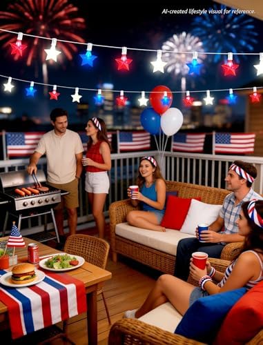 25FT Red White and Blue LED Star Lights