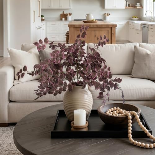 Daynight 6 Pcs Fall Artificial Eucalyptus Stems, 35″ Silk Faux Foliage Branches, Autumn Greenery Stems for Thanksgiving Halloween Farmhouse Table Centerpiece DIY Decor (6, Burgundy)