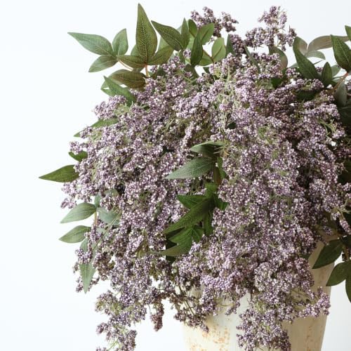 6 Pcs 17'' Artificial Nandina Berry Stems Purple Faux Branches Home Decor