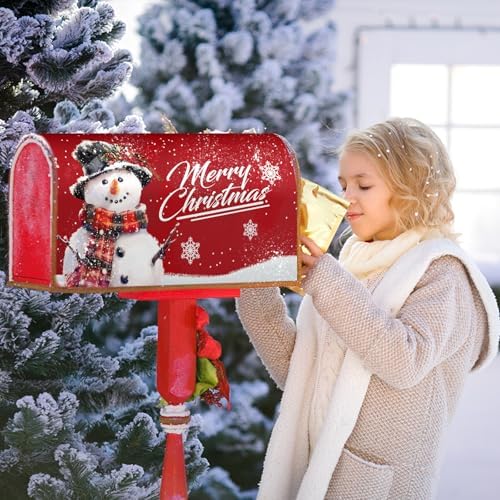 Merry Christmas Mailbox Covers Winter Snowman Mailbox Cover Magnetic Large Size 21x25.5 Inch Christmas Winter Mailbox Cover Magnetic Mailbox Wraps Post Letter Box Cover Holiday Outdoor Decoration