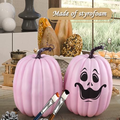 Artmag 8 Inch Large Artificial Pumpkins, 2PCS Big Pink Pumpkins Faux Foam Harvest Pumpkins for Fall Autumn Thanksgiving Seasonal Holiday Decor Decorations (Pink)
