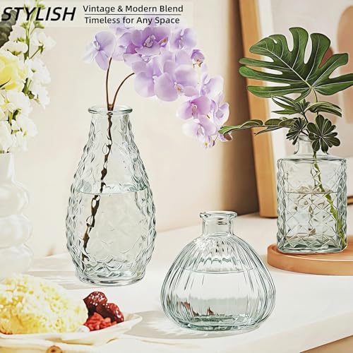 Glass Bud Vases Set of 4,Small Vase for Flowers,Mini Vases (A)