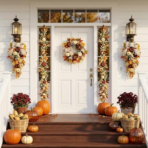 Valery Madelyn 20'' Fall Wreaths for Front Door with LED Lights