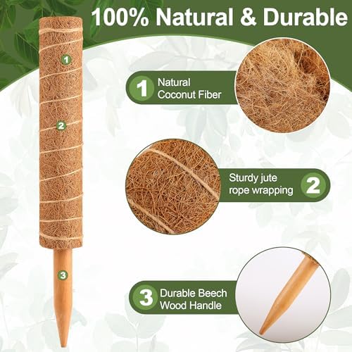 48 Inch Monstera Plant Support, 4 Pack 16 inch Moss Pole for Monstera & Climbing Plants Coco Coir Plant Support, Plant Ties Included