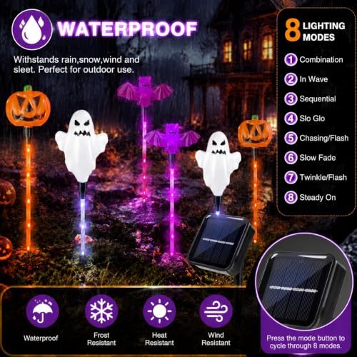 6 Pack Halloween Solar Yard Lights, Pumpkin Ghost Bat Outdoor Stakes
