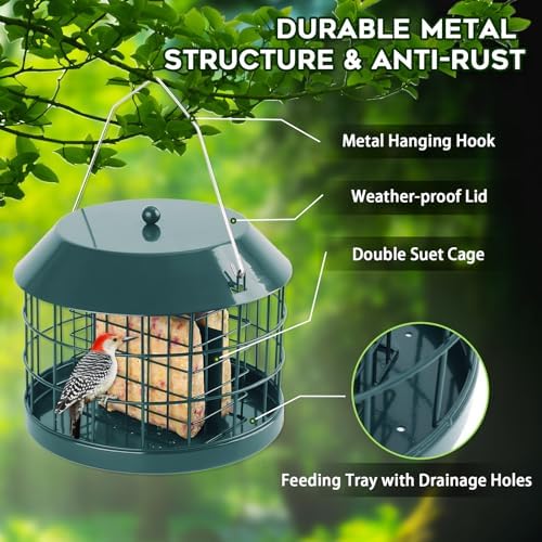 Gbekery Squirrel Proof Suet Bird Feeders for Outdoors Hanging, Green