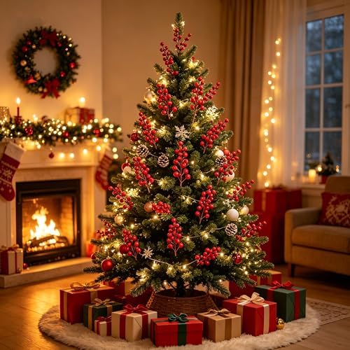 winemana 24 Pack Red Berry Picks Sprigs Christmas Ornaments for Tree