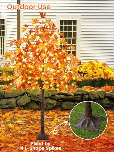 2 Pack 6FT 300 LED Lighted Maple Tree, Artificial Fall Tree Outdoor/Indoor
