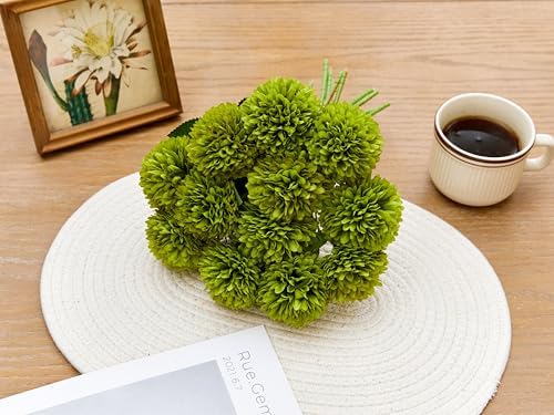 SITUMEIZI 12 Pcs Green Artificial Chrysanthemums Flowers Ball Flower Fake Mums Silk for St Patricks Day Wedding Home Kitchen Decoration Floral Arrangement Table Centerpiece (Pack of 2)