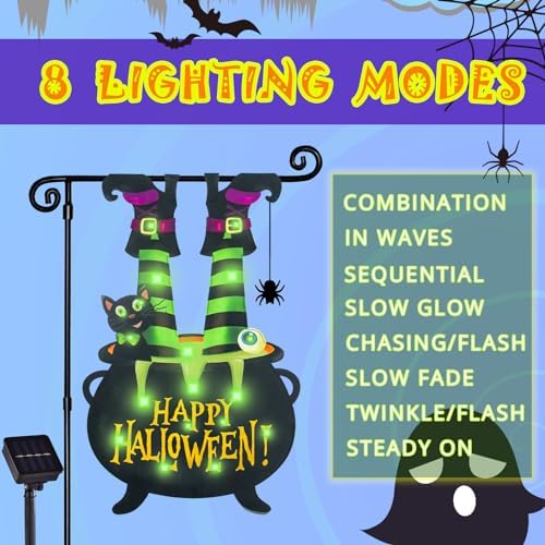 Halloween Lighted Garden Flag, Witch Feet Yard Decor, 28x40 In