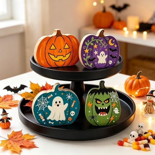 Halloween Wooden Pumpkin Craft Kit, DIY Paintable Tabletop Ornaments Set