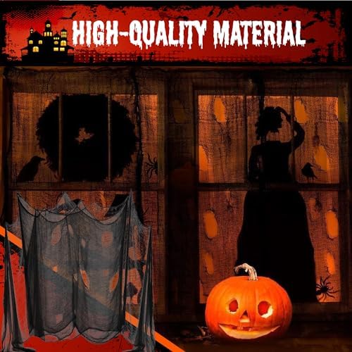 (48 x 240 in.) Halloween Creepy Cloth, Spooky Giant Cheese Cloth Tapestry for Halloween Party Supplies Decorations Outdoor Yard Home Wall Decor, Black