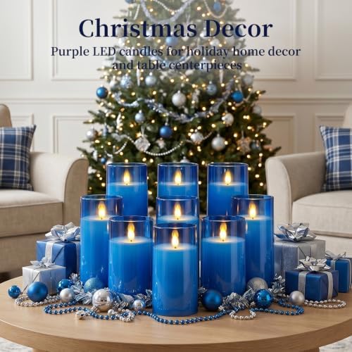 Homemory Blue Flameless LED Pillar Candles with Remote Timer, Set of 9