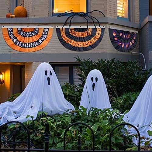 4 Pcs Halloween Bunting Flags for Outside 3 x 1.5 ft Pleated Half Fan Flag