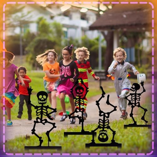 Geelin 4 Pcs Halloween Skeleton Decor 15.75" Metal Yoga Skeleton Yard Signs