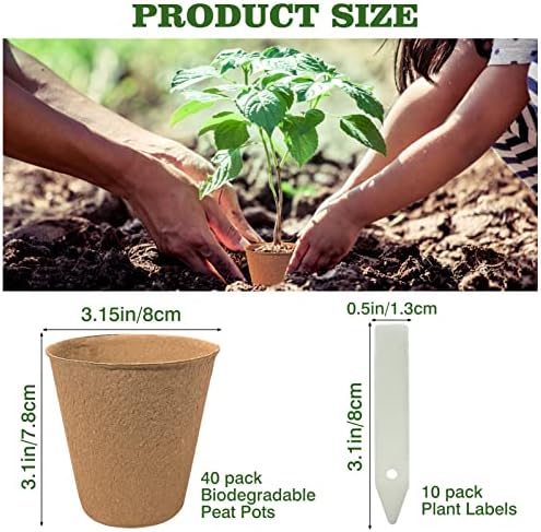 INCIKITI 40Pcs 3.15 Inch Peat Pots, Biodegradable Eco-Friendly Round Plant Seedling Starters Kit, Seed Germination Trays with 10 Labels for Flower Vegetable Tomato Saplings & Herb Germination, Khaki