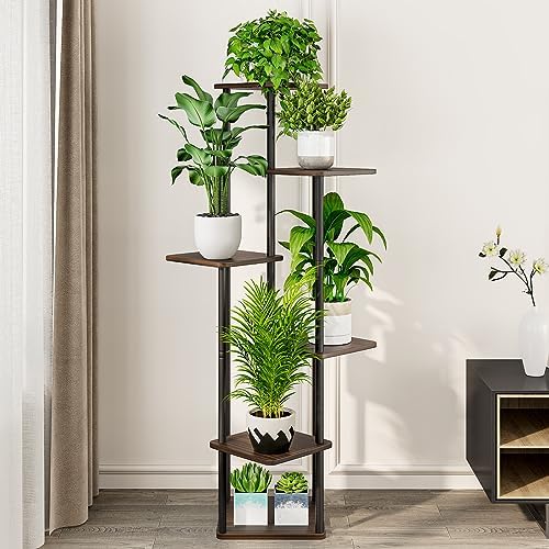 AZERPIAN 6 Tier Tall Plant Stand Indoor Corner Tiered Shelf Metal MDF Board