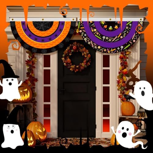 6 Pcs Halloween Bunting Fan Flag Happy Halloween Half Fan Banner