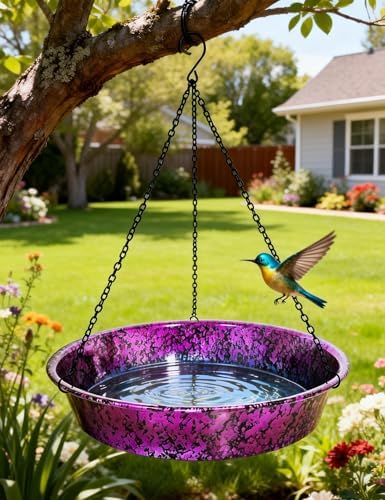 Hanging Bird Bath Feeder Outdoor Metal Birdbath Bowl Garden Decor Yard Art