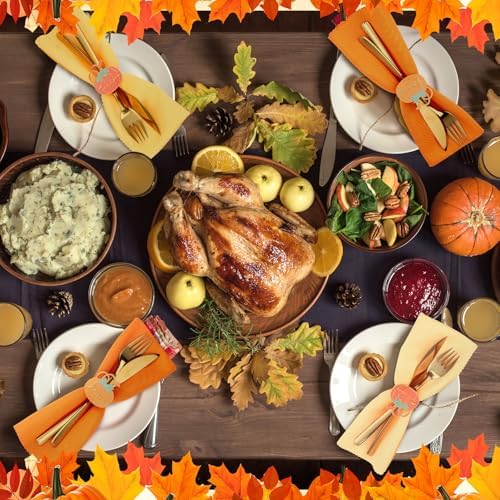 WILLBOND 12 Pcs Fall Thanksgiving Pumpkin Napkin Rings, Orange Yellow Beige