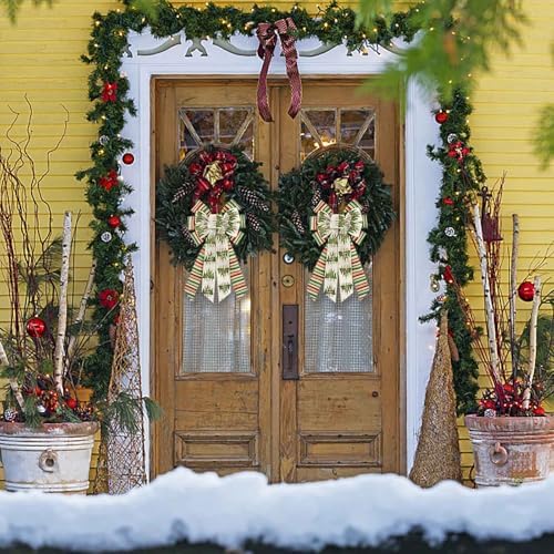 Estivaux Large Christmas Bows for Wreath, Christmas Wreath Bow Red Green Stripes Xmas Tree Topper Bows for Front Door Party Decorations
