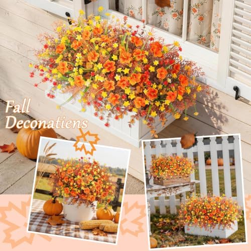 INQCMY Fall Artificial Flowers for Outdoors Planter Fake Plants 12 Bundles
