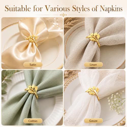 80 Pcs Gold Leaf Napkin Rings Metal Napkin Ring Holder Buckles
