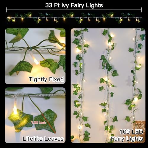 suddus 33FT 100 LED Ivy Vine with Fairy Lights Plug in Clear Wire