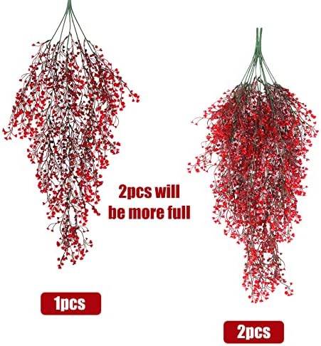RECUTMS 4Pcs Artificial Fall Hanging Wisteria Plants 31.5In Plastic Red Ivy
