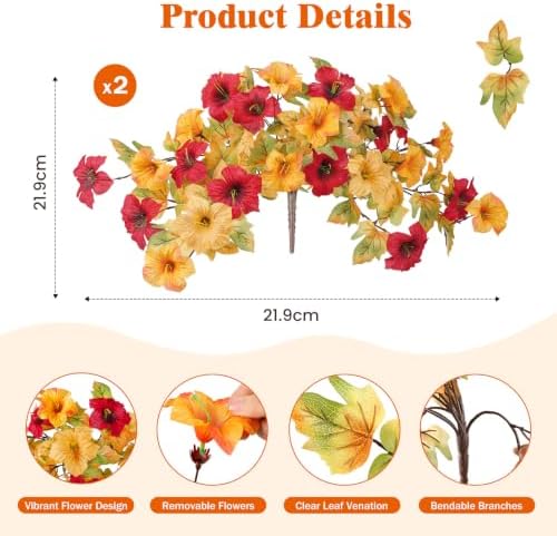 4Pcs Artificial Extra Big Hanging Fall Flowers for Outdoor Planters &Porch