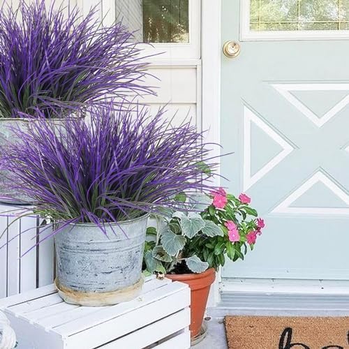 RECUTMS 15.7" Fake Outdoor Plants Purple Artificial Grass Plants Fake Bush