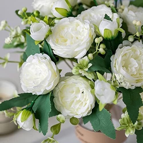 Floweroyal 2 Bunches Peony Artificial Flowers White Flowers Silk Peonies Bouquets for Wedding Party Table Centerpieces Floral Arrangement Home Kitchen Decor