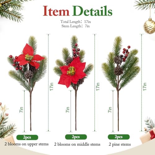 6pcs Christmas Flowers Artificial Poinsettia for Christmas Decor