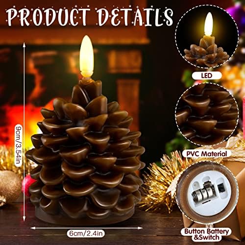 4 Pieces Christmas Pinecone Candles Flameless LED Battery Operated,Brown