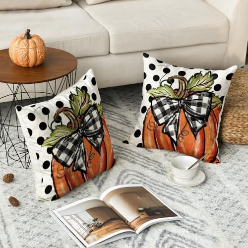 AVOIN colorlife Fall Polka Dot Pumpkin Pillow Covers 18x18 Inch Set of 2