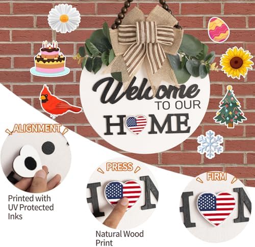 Welcome Sign for Front Door 12 in Wreath Decorations for All Seasons White A