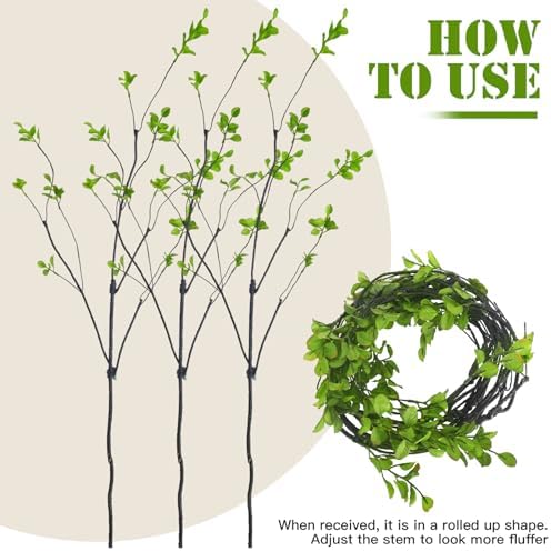 Riceshoot 6 Pcs Fall Artificial Stems, Green Faux Branches for Vase