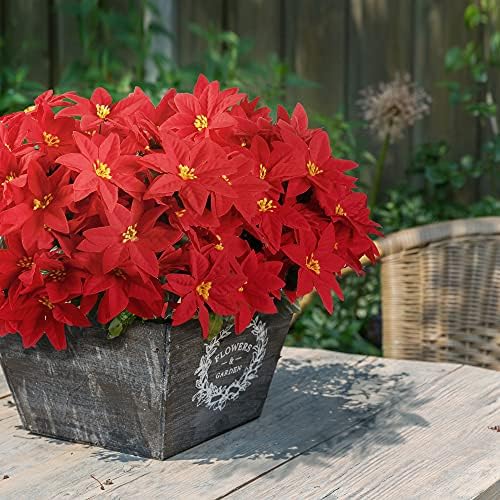 Sggvecsy Artificial Poinsettia Bouquet 5 Heads 5 Pack 15’’ Velvet Poinsettia Bush Christmas Flowers for Porch Home Garden Indoor Outdoor Xmas Decorations (Red)