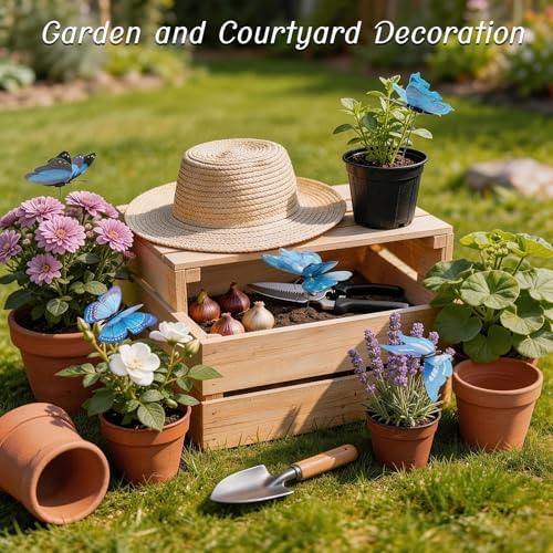 30PCS Blue Butterfly Decorations Artificial Garden Stakes for Garden Decor