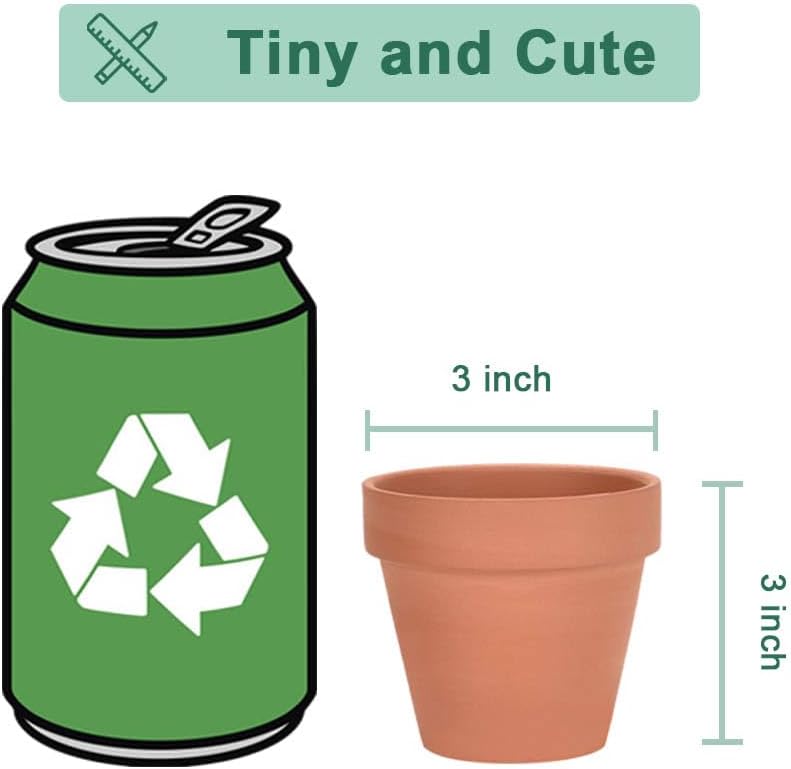 3 Inch Terracotta & Clay Pot for Plant with Drainage, 20 Pack | Clay Flowerpot, Nursery pot for succulents, cactus