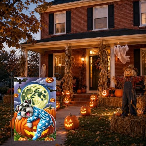 BlissYard Halloween Garden Flag Schnauzer 12x18 Inch Polyester