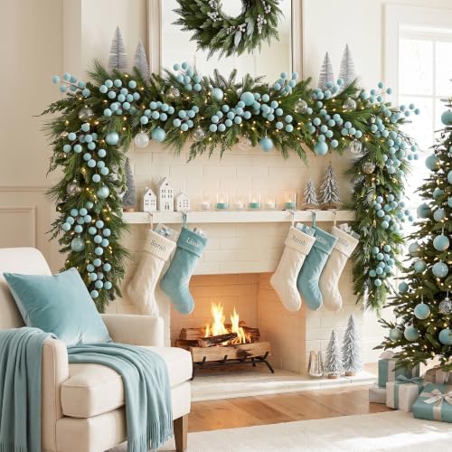 Suncalla 8 Pcs Velvet Christmas Tree Picks, Teal Ornament Stems