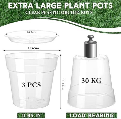Baderke 3 Pack Clear Nursery Pot,11.65 Inches
