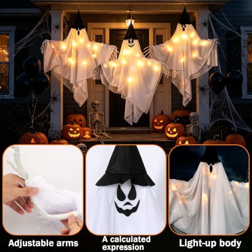 Hanging Ghosts Halloween Decor, White Ghosts, Halloween Indoor Outdoor