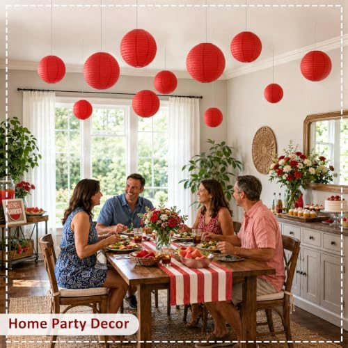 Red Paper Lanterns, 12Pcs 6-10 Inch Round Hanging Party Decorations