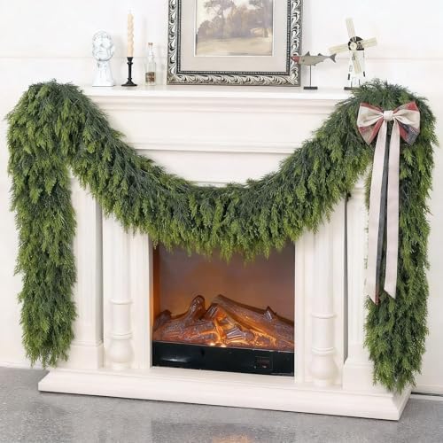 2PCS 5FT Lifelike Touch Artificial Cedar Garland for Mantle Christmas Decor