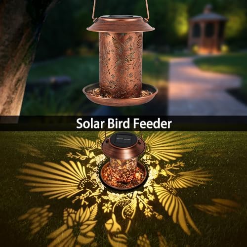 Cardinal Solar Bird Feeder Outdoor Waterproof Hanging Garden Decor