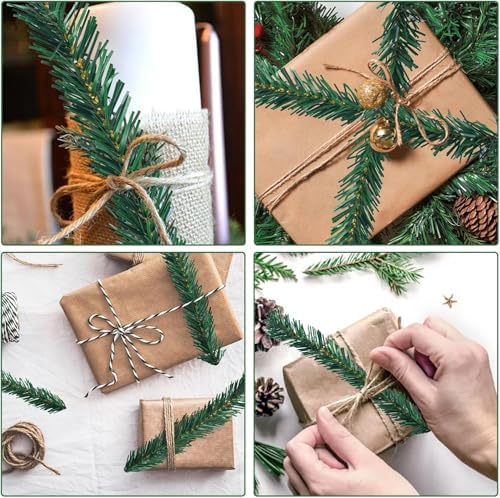 Uieke 100 Pcs Christmas Garland Ties Artificial Pine Needles Garland Faux Pine Greenery Stems 12’’x2 Twist Wired Tree Branches Wreath Tie for Craft Gift Wrapping Party Supply Christmas Decoration