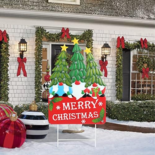 Afirst Christmas Gnomes Yard Sign Stakes Light Up Garden Decorations